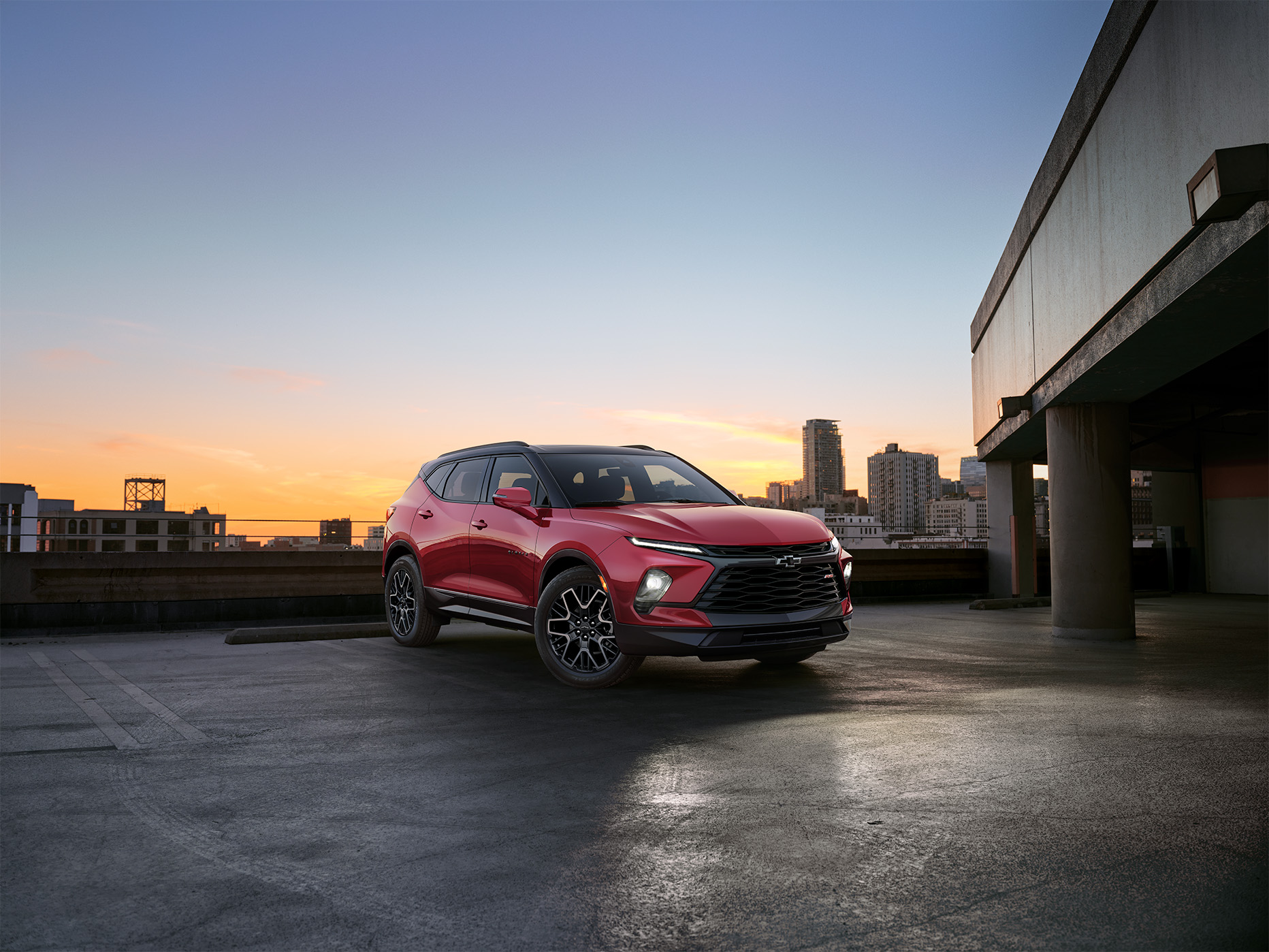 2024 Chevy Blazer parked in front of sunset
