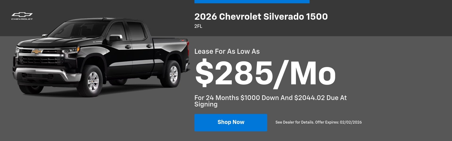 2026 Chevrolet Silverado 1500 2FL Lease Special 