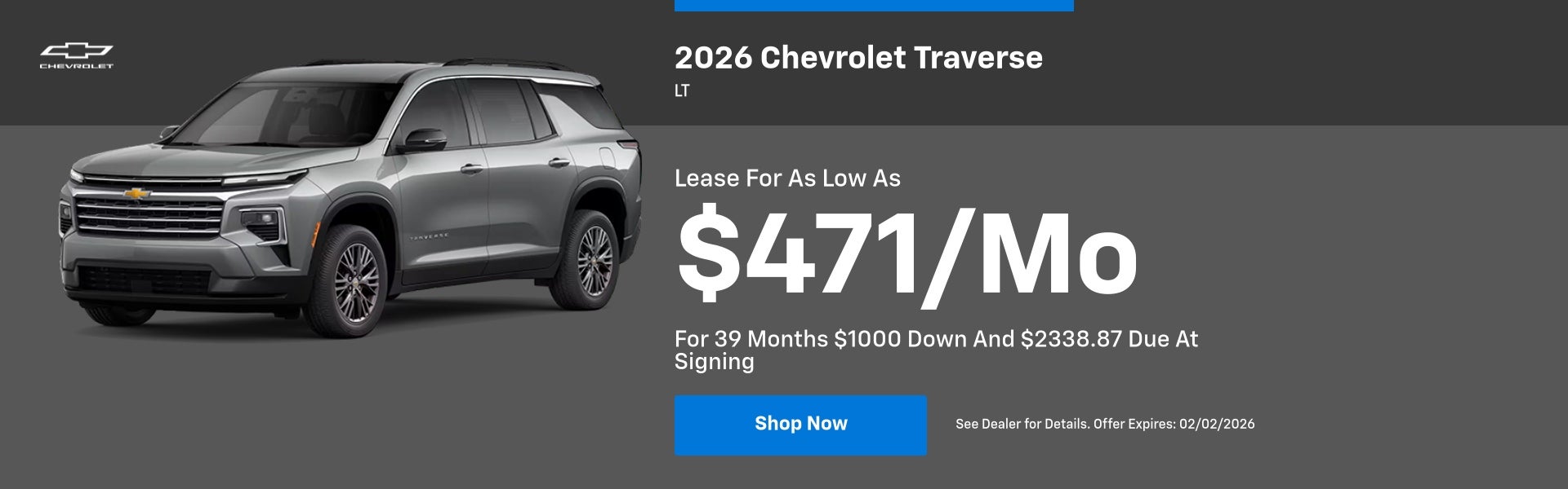 2026 Chevrolet Traverse LT Lease Special 